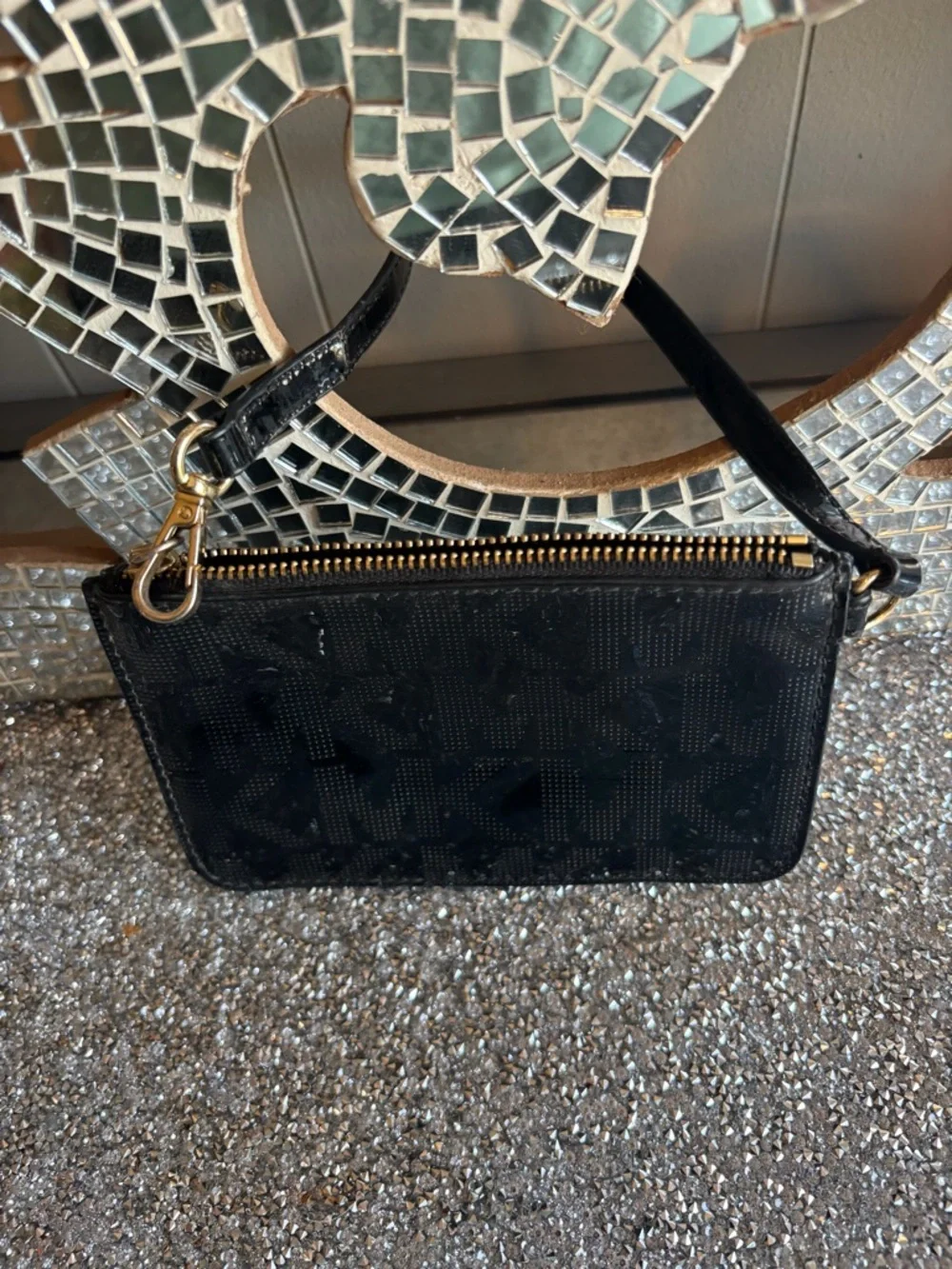⭐️Michael Kors‎ Black Embossed Wristlet with Gold Hardware